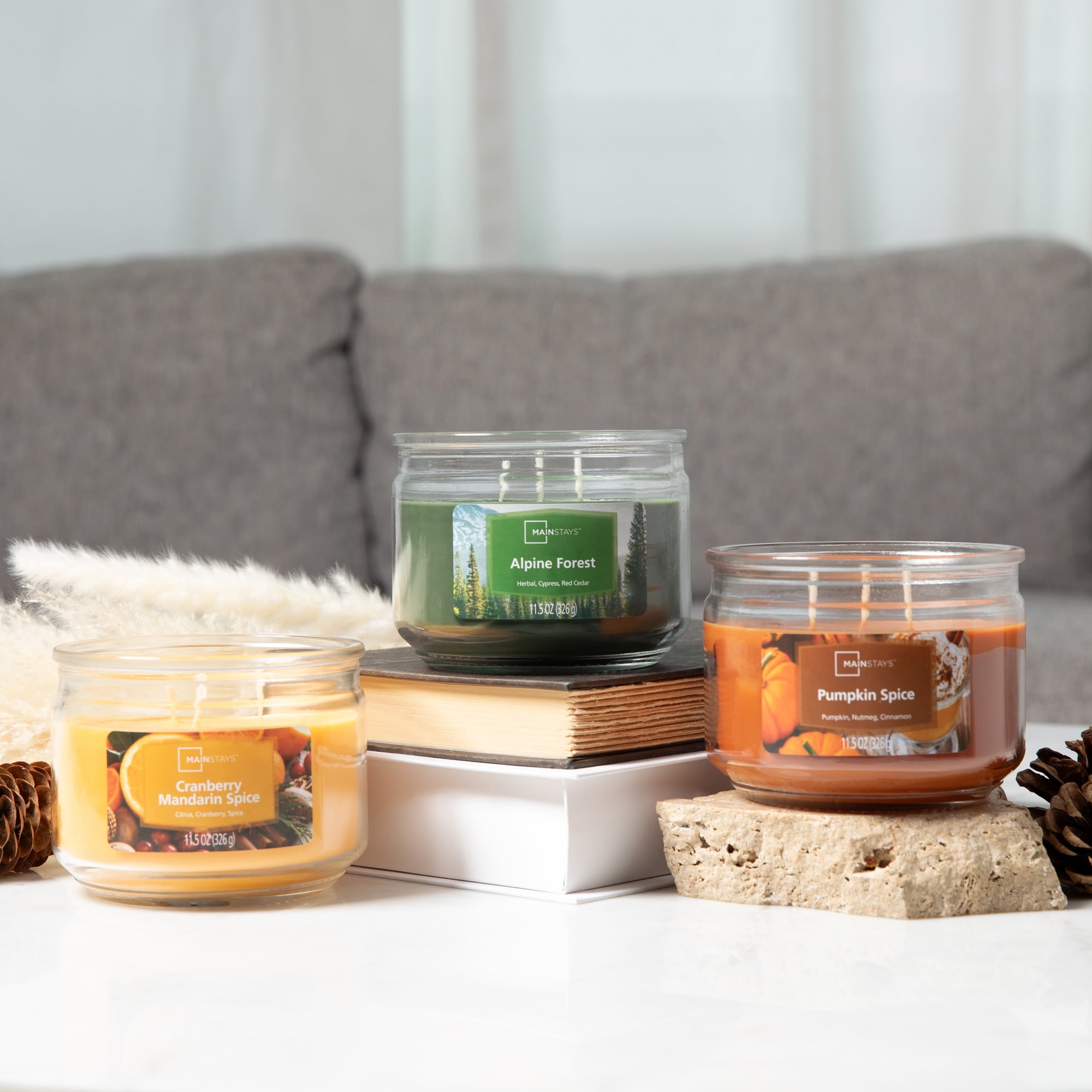 Mainstays 3-Wick Glass Jar Candle, Cranberry Mandarin, Yellow, 11.5 oz