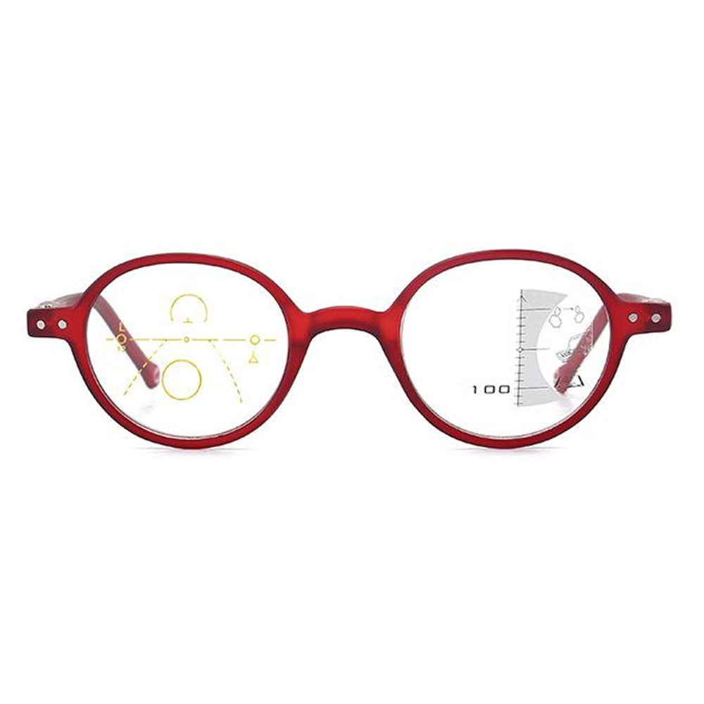 2 Pairs of New Anti-Blue Light Multifocal Round Reading Glasses For Women and Men Red Presbyopic Glasses Spring Hinge Progressive Readers +2.00