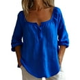 thumbnail image 2 of Women Linen Shirt Oversized Linen Shirts For Women Linen Clothing For Women Boho Peasant Gauze Blouses Peasant Tops For Women Loose Fit Tee Shirt Women Gauze Shirts For Women Blue XL, 2 of 5