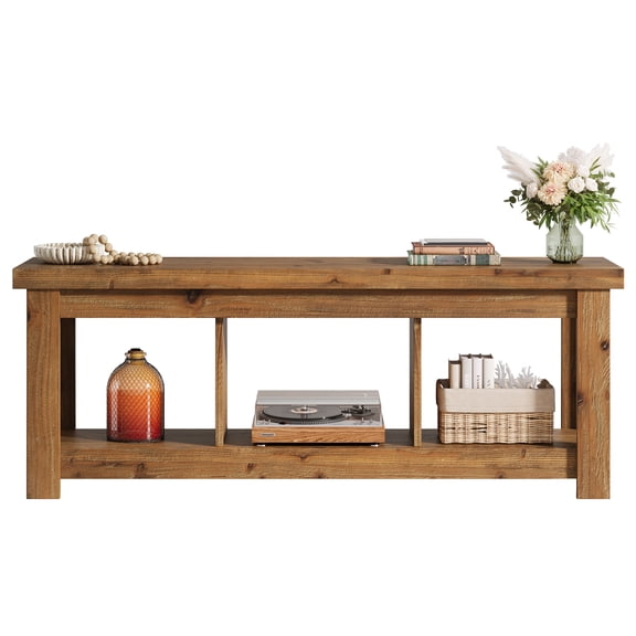 Tribesigns Brown TV Stand Fits TVs up to 70 in. Solid Wood 63 in. Long Farmhouse TV Console with 3 Open Shelves