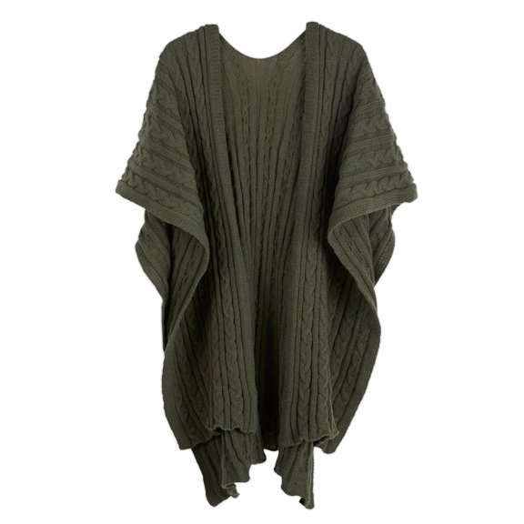 Hadley Wren Women's Kenna Cable Knit Open Front Poncho Wrap, Olive Green