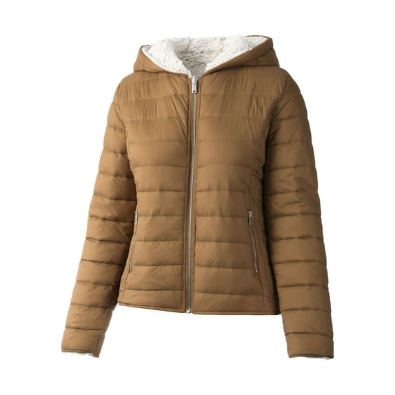 Hat and Beyond Women's Reversible Comfortable Lounge Fleece Sherpa And Puffer Jacket With Hood