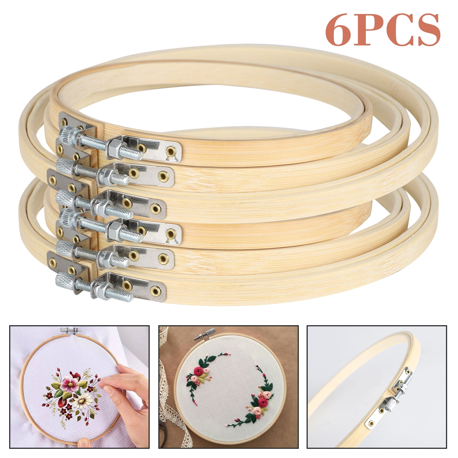 EEEkit 3/6 Pieces Wooden Round Embroidery Hoops Bamboo Circle Cross Stitch Hoop 5 inch to 7 inch
