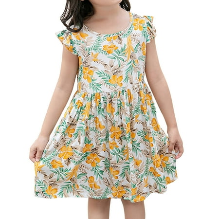 

PEASKJP Sparkly Dresses for Girls Toddler Kids Tulle Athletic Dresses Chiffon A-Line Dress Short Sleeve Printed Cloth Dress Yellow 2-3 Years