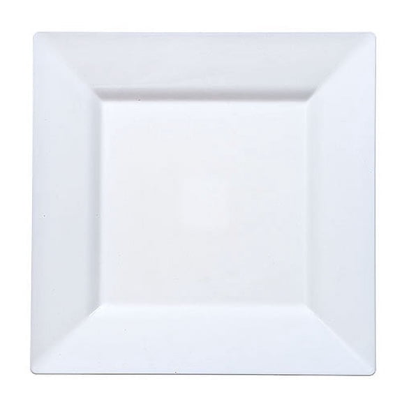 EcoQuality 7 inch Pearl White Plastic Square Serving Plates, Heavy Duty Disposable Party Serveware, (24)