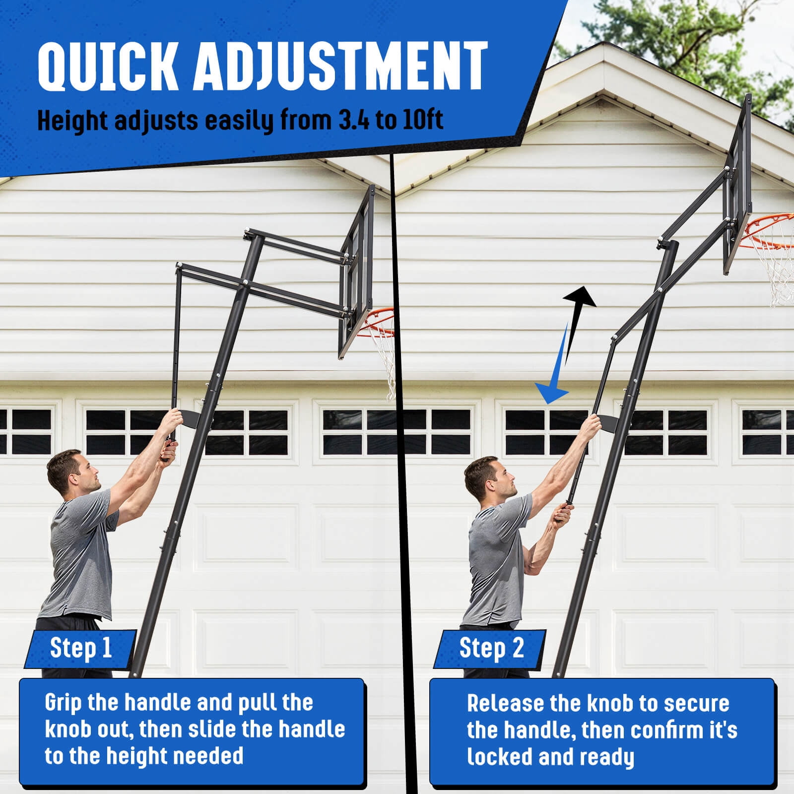 SERAY Adjustable Basketball Hoop 3.4-10 Feet, Portable Basketball Goal with 40 Inch Shatterproof Backboard & Wheels, Indoor/Outdoor Basketball System for Kids, Teens & Adults