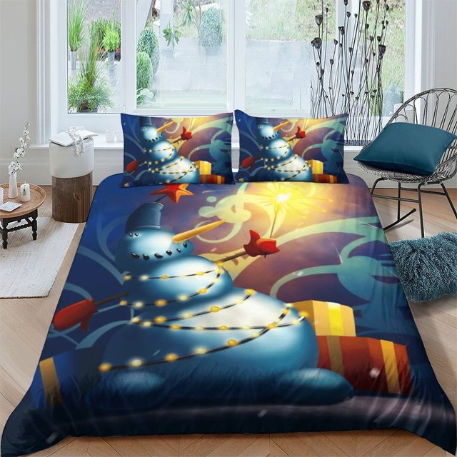 Creative Christmas Home Textiles Santa Claus Snowman Printed Quilt Cover Duvet Cover Set,Queen (90"x90")