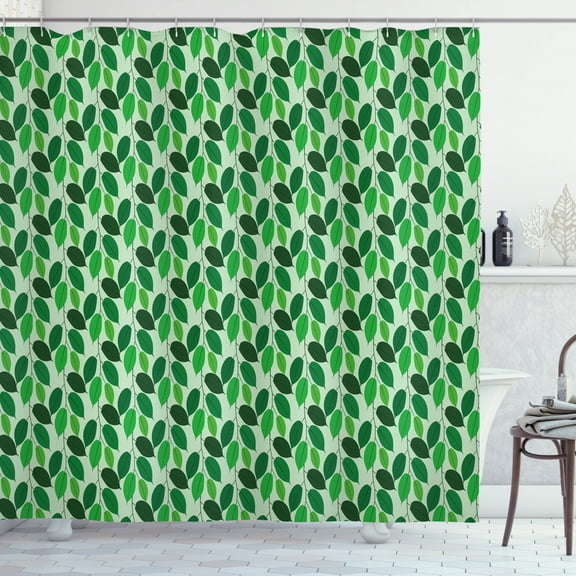 Vines Shower Curtain, Continuous Liana Leaves Exotic Spring Illustration in Green Tones, Fabric Bathroom Set with Hooks, 69W X 75L Inches Long, Emerald Green and Mint Green, by Ambesonne