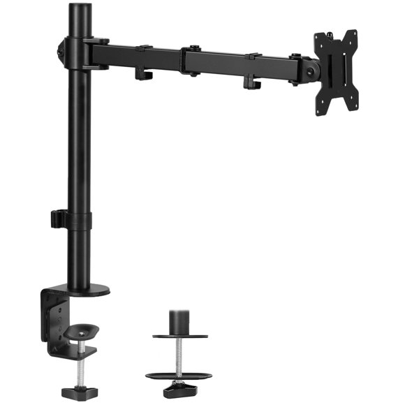 VIVO Single Monitor Arm Desk Mount, Holds Screens up to 32 inch Regular and 38 inch Ultrawide, Fully Adjustable Stand with C-Clamp and Grommet Base, VESA 75x75mm or 100x100mm, Bl