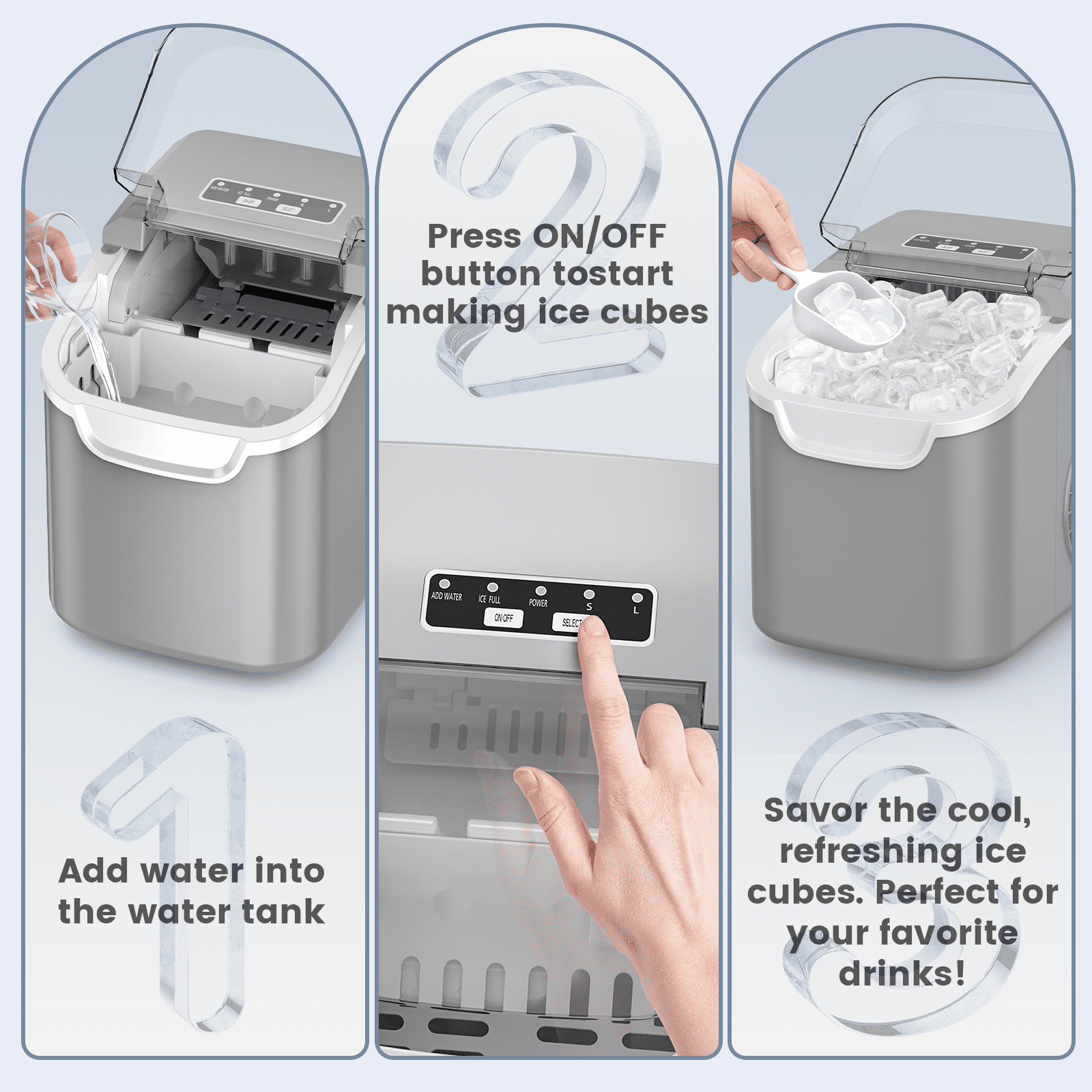KNDKO Countertop Ice Maker Ice Machine With Handle,Self-Cleaning Ice Makers, 26Lbs/24H, 8 Ice Cubes Ready In 6 Mins For Home/Kitchen/Bar/Party/Camping