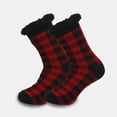 thumbnail image 2 of Yuanlong Womens Mid-Calf Socks Red & Black Plaid Fuzzy Crew Socks Cozy Soft Stretchy Winter Home Wear Thermal Socks, 2 of 3
