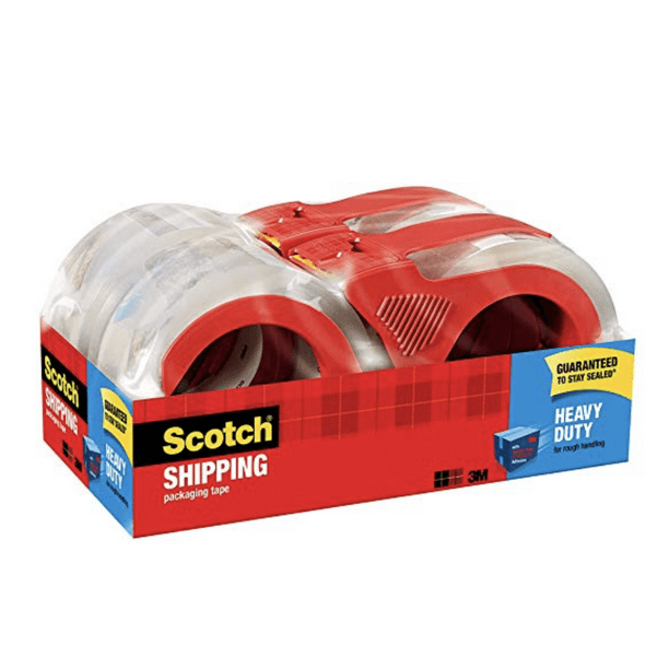Scotch Heavy Duty Shipping Packaging Tape with Dispenser, 4 Rolls