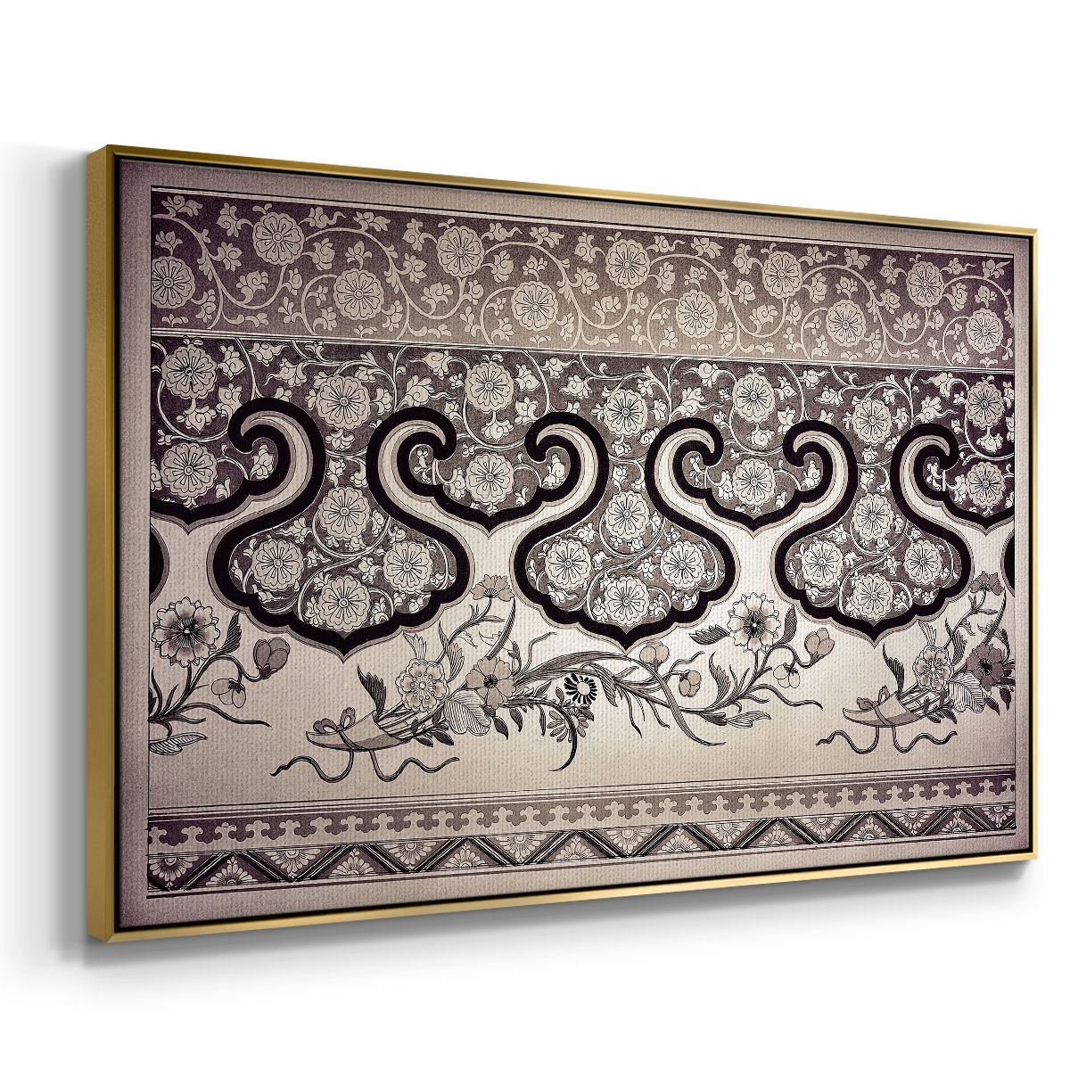 Vintage Abstract Print-XXV Framed in Gold Wood Gallery Wrapped Canvas 17 in. x 25 in.
