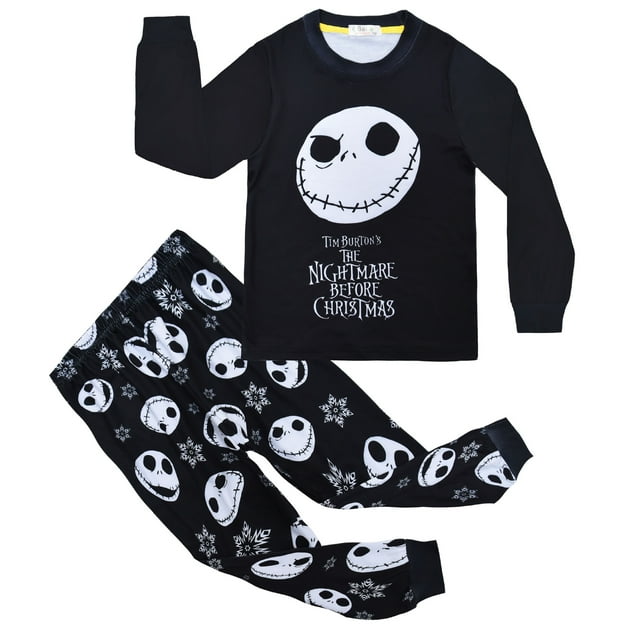 Pijama cómodo de Jack de Pesadilla antes de Navidad para niños, disfraz de cosplay con estampado de calavera en blanco y negro para Halloween