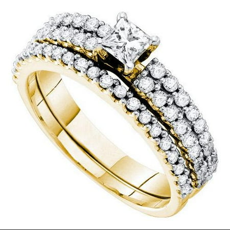 0.97Ct Diamond 0.33Ct Center Princess Bridal Set Womens Fixed Ring Size - 7