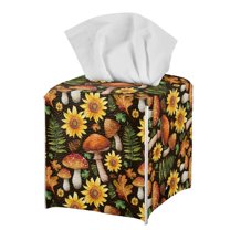 FUIALDOLG Brown Mushroom Sunflower Tissue Box Cover Square, Waterproof PU Leather Car Tissue Holder Facial Napkin Organizer Home Decorative on Table and Bathroom, Office