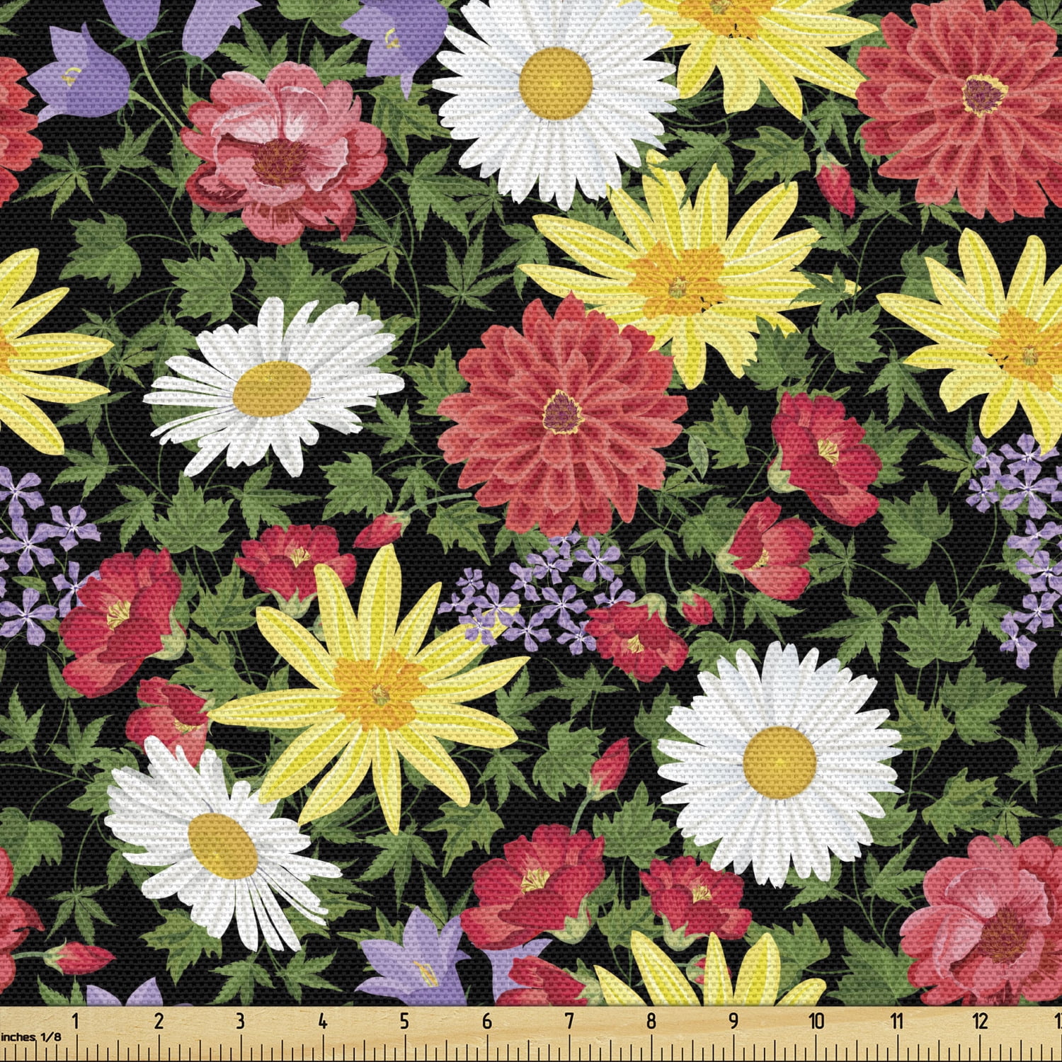 Flower Fabric by the Yard, Colorful Spring Flowers Blossomed Daisy and