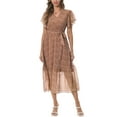 thumbnail image 5 of Aiyino Women Summer Bohemian Floral Casual Wrap V Neck Ruffle Cap Sleeveless Belt A-Line Pleated Hem Swing Midi Sun Dress，Coffee, 5 of 9