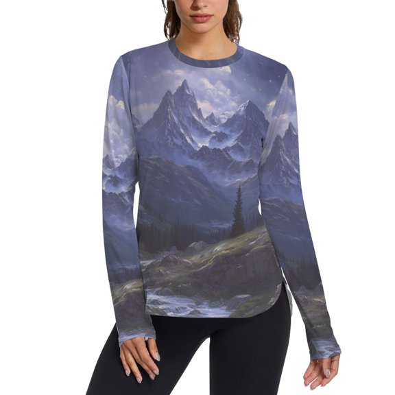 FORMRS Womens Long Sleeve Shirts UPF 50 Sun Protection Quick Dry Fishing Hiking Tops, Size S-2XL, Moonlight Mountain