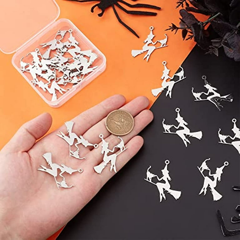 2Pcs Stainless Steel Witch Pendant Halloween Magic Charms for Jewelry  Making and Crafting 