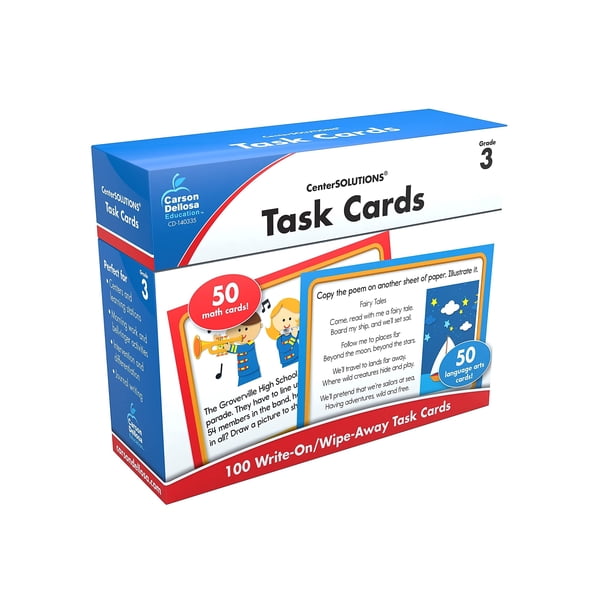 Tarjetas didácticas de tareas Carson Dellosa, 3er grado, Matemáticas y ELA