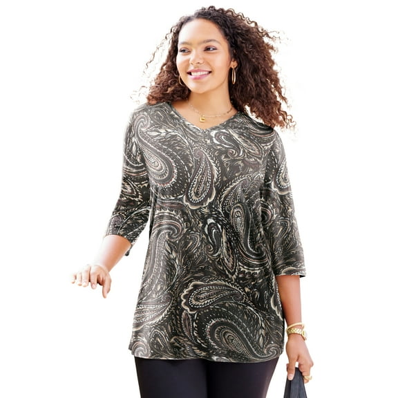 Catherines Women's Plus Size Petite Easy Fit 3/4-Sleeve V-Neck Tunic