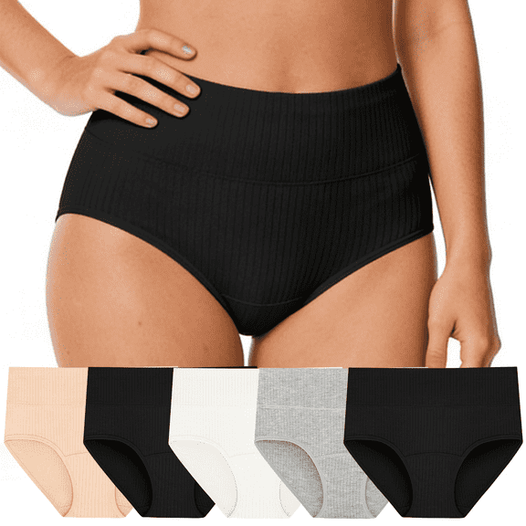 Loritta Secret 5-Pack Cotton Underwear for Women High Waist Full Coverage Cotton Soft Panties for Ladies, Size S-2XL
