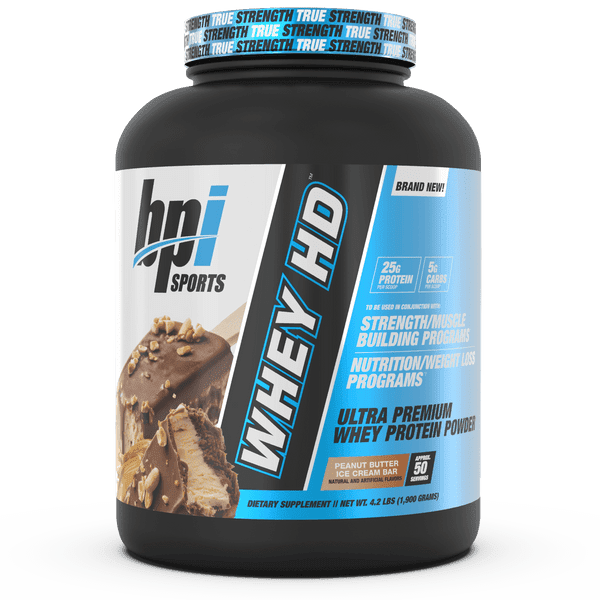 BPI Sports Whey HD Ultra Premium Protein Powder Isolate, Workout Powder for Muscle Gain, Milk Protein Concentrates, Peanut Butter Ice Cream Bar, 4.07 Pound (50 Servings)