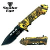 Action Assist Camouflage Designed Folding Pocket Knife YELLOW Outdoors Survival Camping Hunting Fishing, Snake Eye Tactical Action Assist Survival Pocket Knife.