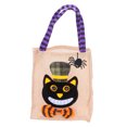 thumbnail image 1 of Bolsa de mano de Halloween de tela de yute con asa, 4 patrones, bolsas de Acción de Gracias para almacenamiento de trucos, gato negro, 1 of 8