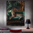 thumbnail image 3 of Mudket Framed Leopard Canvas Wall Art, Leopard on Emerald Green Sofa Animal Print Wall Decor, Luxury Jungle Art Ready to Hang for Living Room - 12"L x 8"W, 3 of 10