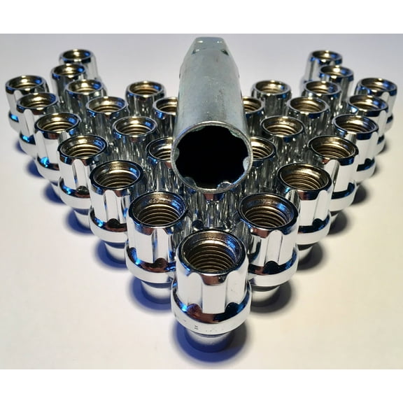 32 Open End 14x1.5 Chrome 6 Spline ET Truck Lug Nut Large Diameter Bulge With Key