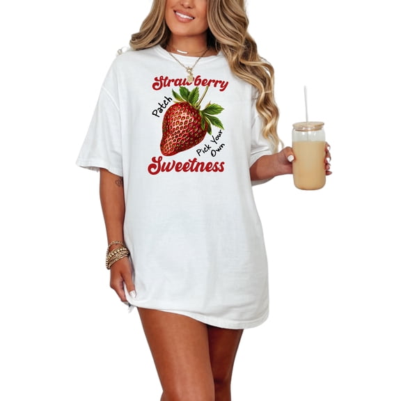 Strawberry Patch Pick Your Own Sweetness T-Shirt, Summer Fruit Graphic Tee, Strawberry Lover Gift, Cute Berry Shirt for Women Men, White Comfort Colors T-Shirt, Small