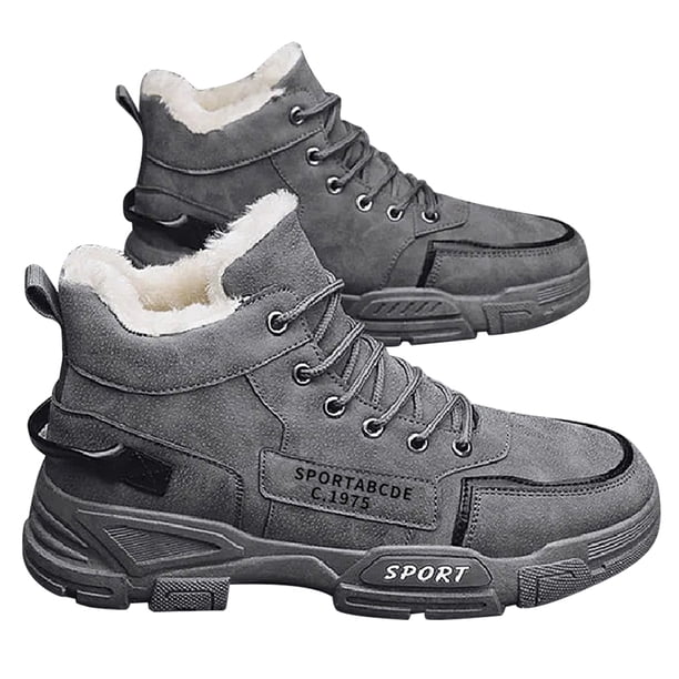 Botas Invierno para Hombre Botines Con Forro Piel Botas Senderismo Antideslizantes (Gris 42)