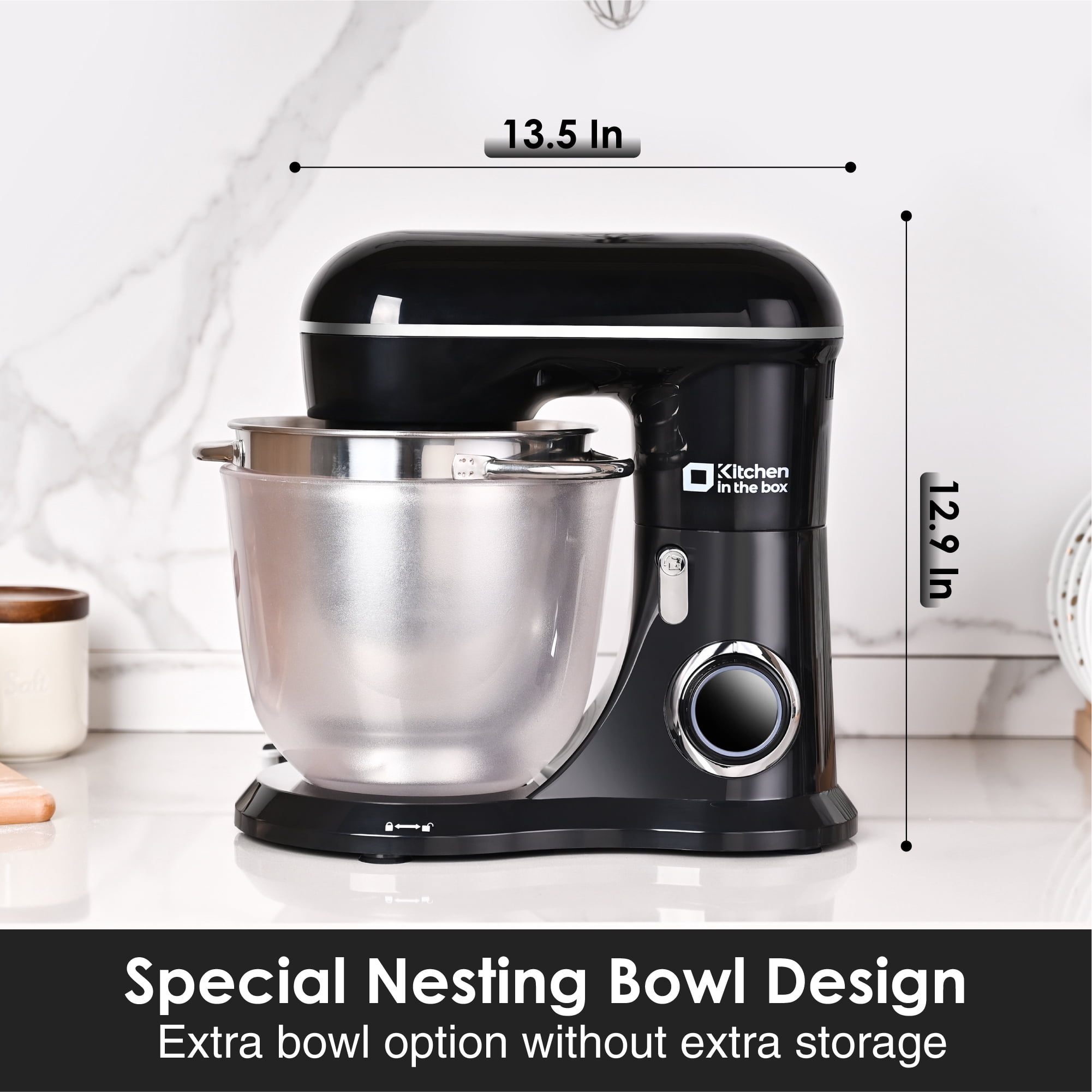 Kitchen in the box 10 Speeds Stand Mixer with 4.5QT+5QT Two Bowls, 450W Electric Food Mixer with Tilt-Head - Black