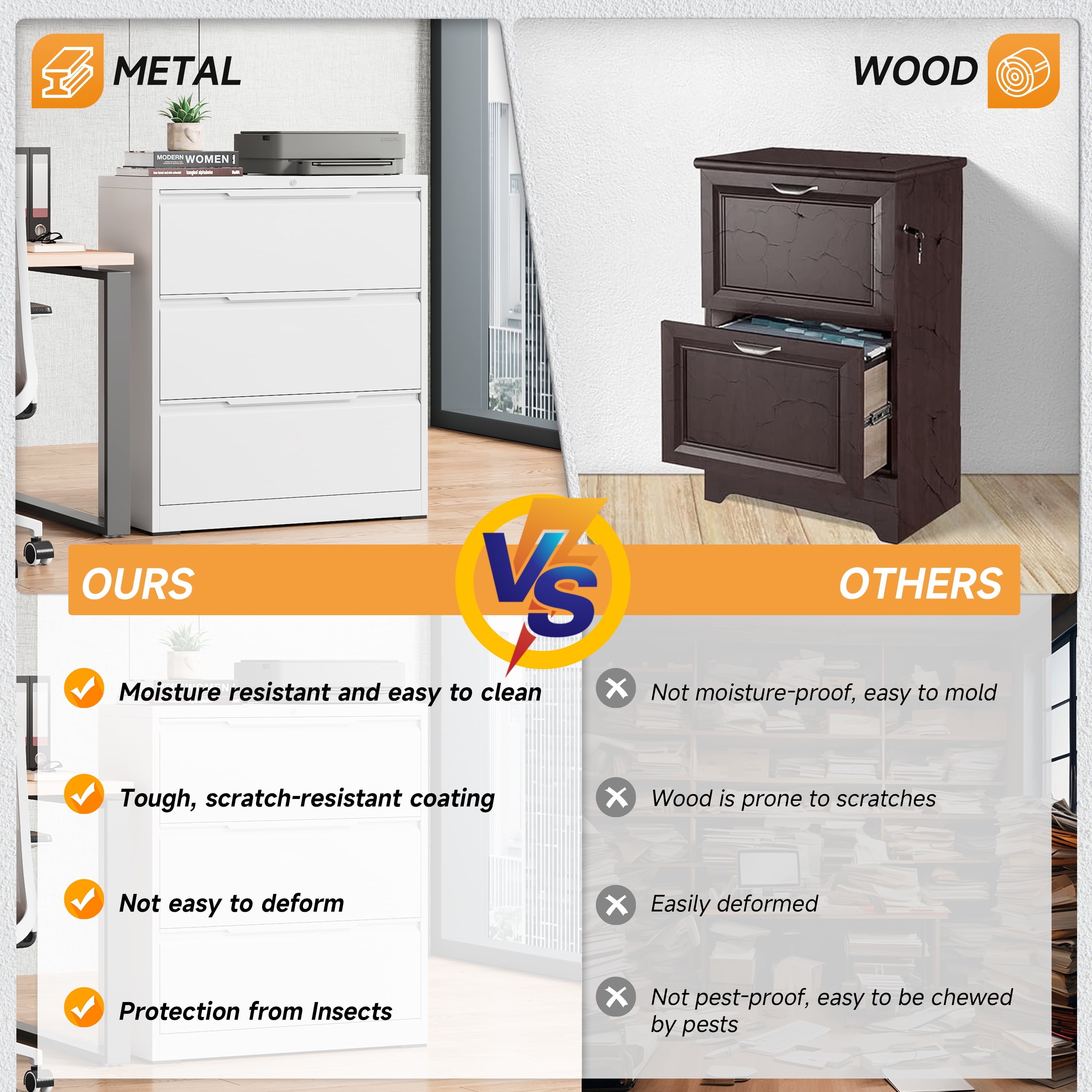 Lateral File Cabinet with Lock, 3 Drawer Lateral Filing Cabinet for Office Home, Locking Metal Steel Wide File Cabinet for Hanging Files Letter/Legal/F4/A4 Size, Easy Assemble White