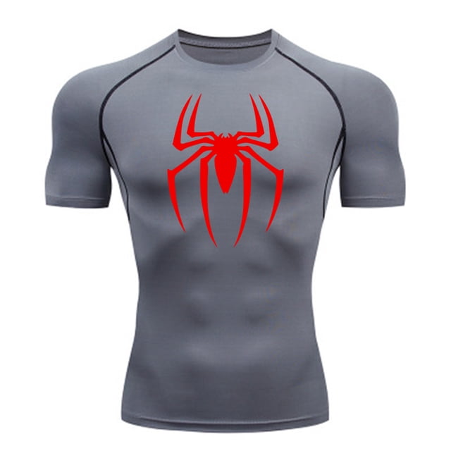 2024Camiseta de compresión con estampado de araña para hombre, camiseta de secado rápido, camiseta para correr en gimnasio, manga corta transpirable, primavera, verano, M-3XL
