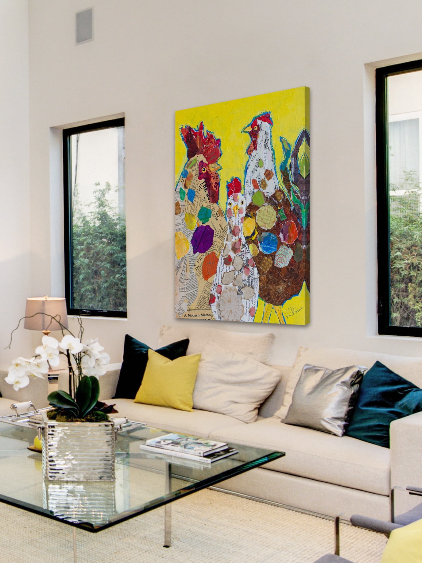 "Trois Poulet" Painting Print on Wrapped Canvas