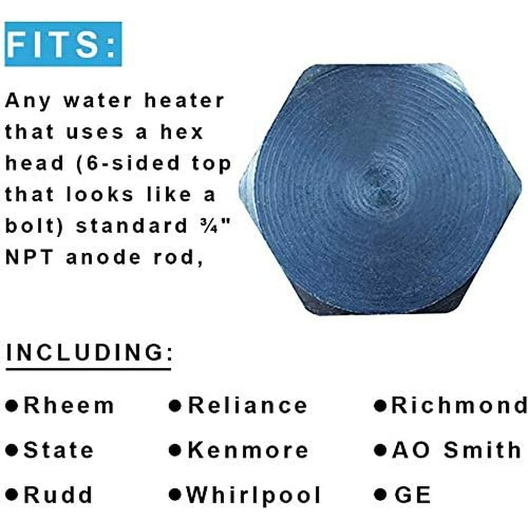 Magnesium Anode Rod,44 Flexible Water Heater Anode Rod,Fit for Rheem,  Reliance, Richmond, Kenmore, State, GE,0.8 Diameter u0026 3/4 NPT Thread,  Including 1-1/16 Inch Hex Socket Tool and PTFE Tape - Walmart.com