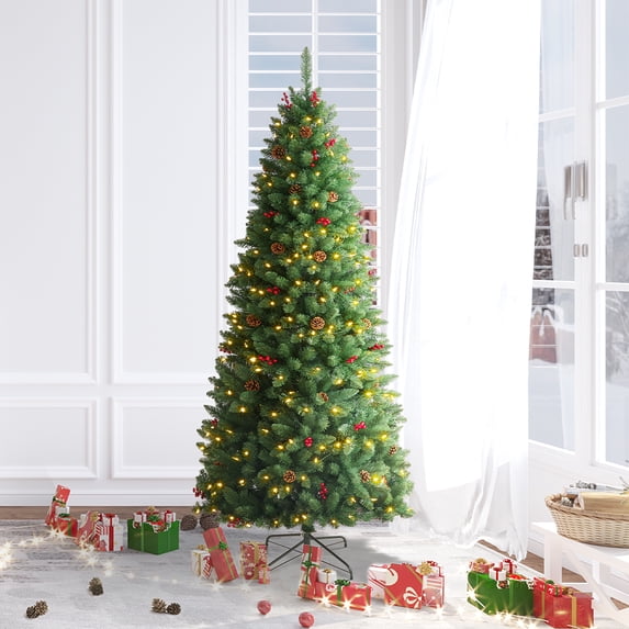 JOSTYLE 6FT Pre-Lit Christmas Tree, Artificial Christmas Tree with 250 UL-Certified LED Lights and 800 Branch Tips for Indoor Outdoor Christmas Party Holiday Decoration, Green