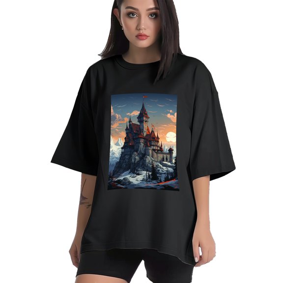 Plus Size Shirt for Women Black Tops for Women Short Sleeves Shirt for Women Castle (76） T Shirt Crewneck Shirt for Women XS