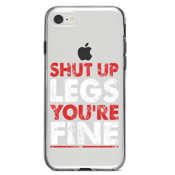 DistinctInk Clear Shockproof Hybrid Case for iPhone 7 8 SE (2020 Model) 4.7" Screen TPU Bumper Acrylic Back Tempered Glass Screen Protector - Shut Up Legs You're Fine Running