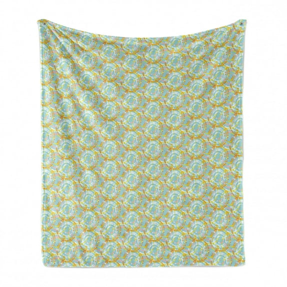 Abstract Soft Flannel Fleece Throw Blanket, Round Formed of Polka Dots, Cozy Plush for Indoor and Outdoor Use, 60" x 80", Seafoam Multicolor, by Ambesonne