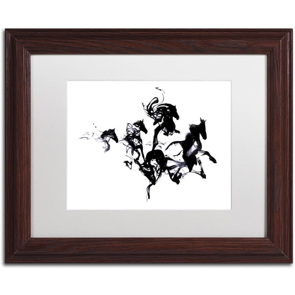 Trademark Fine Art 'Black Horses' Canvas Art by Robert Farkas, White Matte, Wood Frame