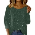 thumbnail image 2 of Women's One Shoulder Sequin Top, Glitter Ribbed Off Shoulder Blouse, Sparkling Party Outfit for Night Out, Evening Events and Holiday Celebration Blackish Green L, 2 of 9