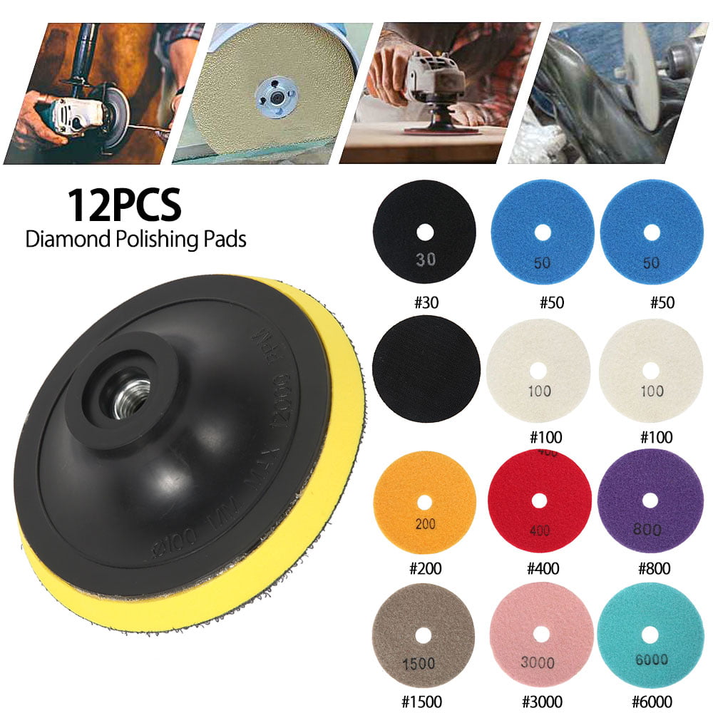 US 12 IN 1 4" Diamond Polishing Pads Grinder Disc 200#-6000# Kit For Concrete 