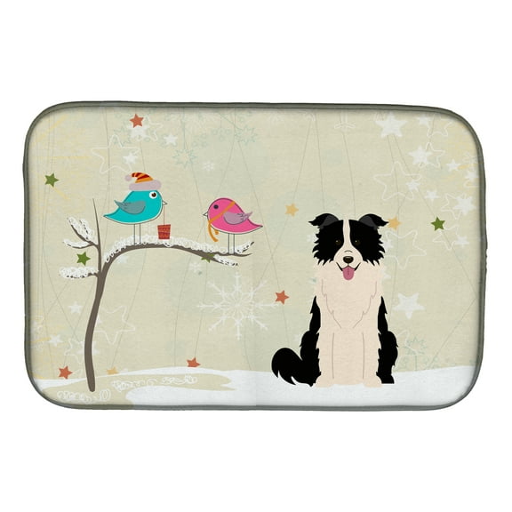 Christmas Presents between Friends Border Collie Black White Dish Drying Mat