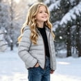 thumbnail image 5 of Spazoro Girls Hooded Puffer Jacket with Pockets, Solid Color Long Sleeve Warm Zip Up Lightweight Winter Outerwear Coat Light Blue Size 7-8, 5 of 8