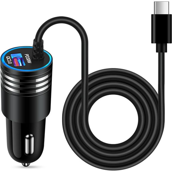 SUMMIT 48W Super Fast Car Charger USB C Rapid Android Car Adapter with 30W Built-in Type C Fast Charging Cable for Samsung Galaxy S25 S24 S23 Ultra S22 S21 S20 FE A15 A14 A54 A53 A23 A13 A03S Z Flip6