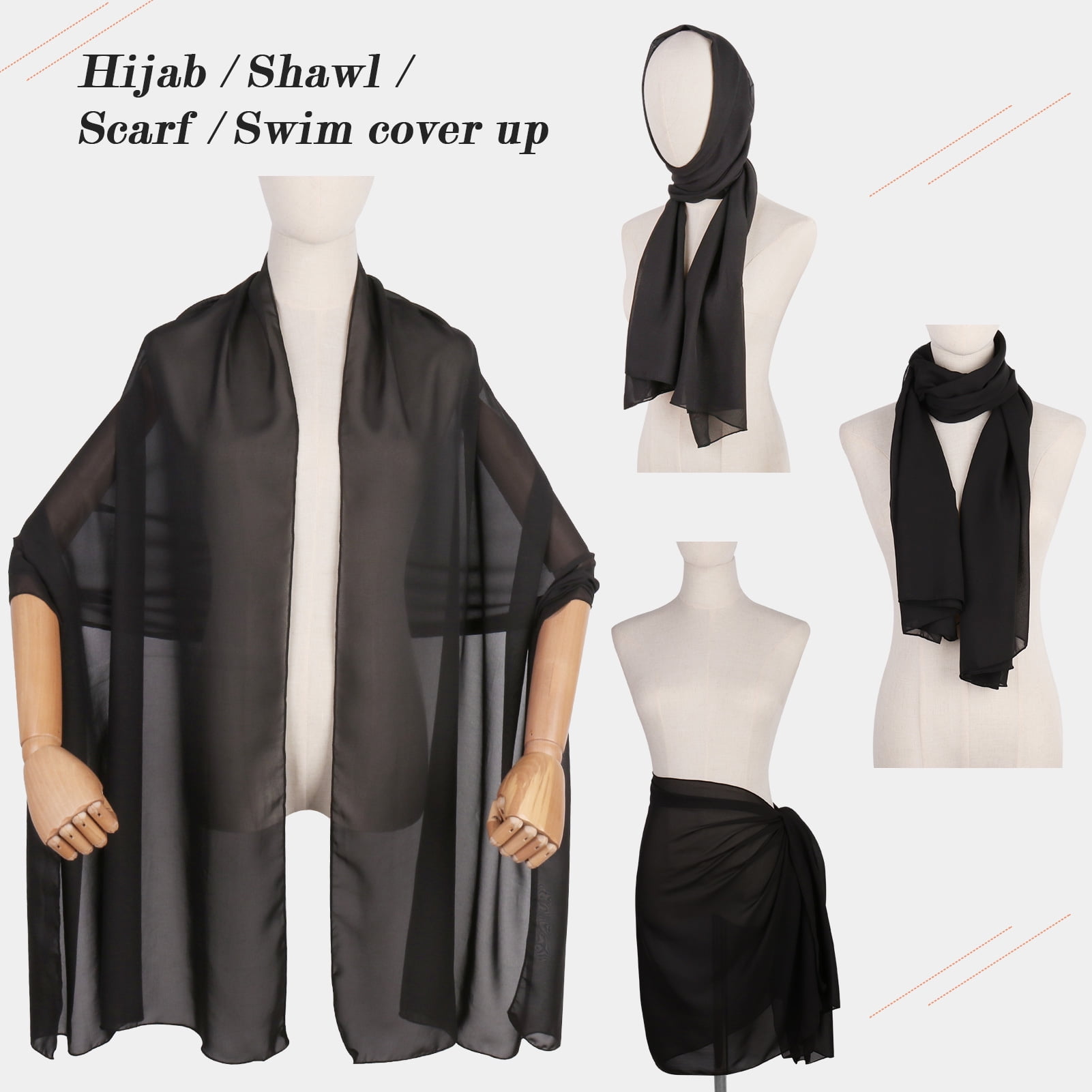 Ladiery Women Chiffon Shawls and Wraps for Evening Dresses, Elegant Soft Sheer Chiffon Stole Bride Wedding Scarf